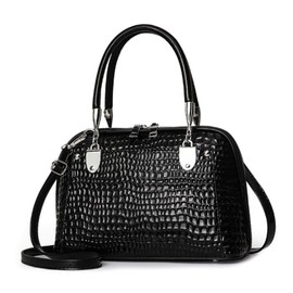 NICOLE & DORIS Retro Handbag for Women Shoulder Bags Classic Crocodile Shoulder Bag PU Leather Handbag Shopper Bag, black A, satchel