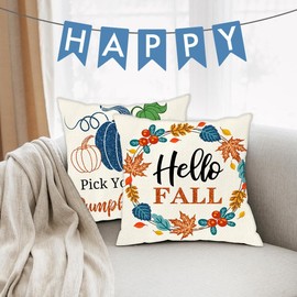 Juirnost Fall Throw Pillow Covers 18x18 Set of 4 Pumpkin Pattern Throw Pillowcase Farm Fresh Farmhouse Autumn Harvest Thanksgiving Throw Pillow Covers Cushion Cover 18 X 18