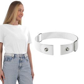 ITLXJR No Buckle Elastic Belts for Women, Comfortable Invisible Womens Belts for Jeans, Stretch Belts for Women (White, L-XXL:Waist size 34''-48'')