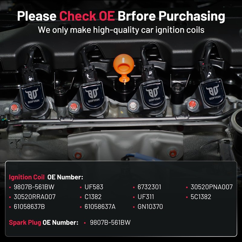 BDFHYK Ignition Coil Pack and Iridium Spark Plugs Compatible with