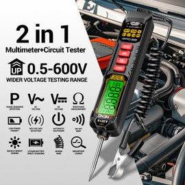 0.5V-600V Multimeter,AC/DC Automotive Test Light,Rechargeable Buzzer Circuit Tester with Sharp Probe,Polarity Indicator Light, Continuity Voltage Fuse Tester Pen with Alligator Clip for Sedan, SUV, RV