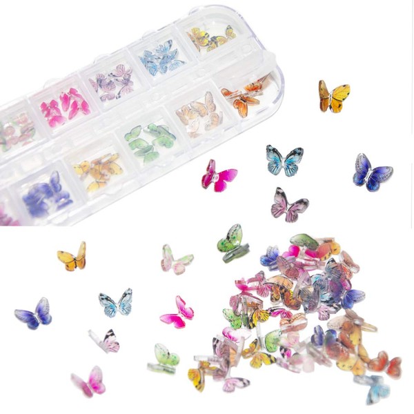 48Pcs Butterfly Acrylic Nails 3D Butterfly Nail Charms Glitter Clear Butterfly Nail Designs 2022 White Blue Colorful Butterfly Acrylic for Nail Art Decoration & DIY Crafting Design
