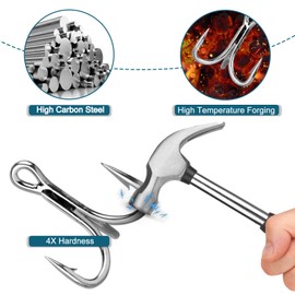 9KM DWLIFE Fishing Treble Hooks 4X High Carbon Steel Triple Hooks Fishing Treble Hooks for Salmon Trout Bluefish Catfish Hooks 10 Pcs Size 6#