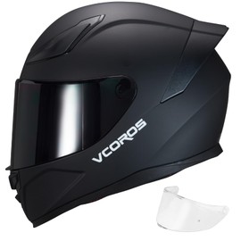 VCOROS Full Face Motorcycle Helmet for Unisex-Adults DOT Approved WS-609 Motorbike Street Bike Racing Helmets with Visor(Matte Black-B, X-Large)