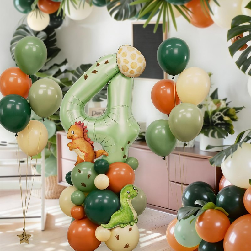 Wuokkig Orange Dinosaur Balloons, 42Pcs Number 4 Dinosaur Party Decoration