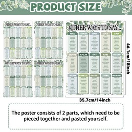 4Pcs Eucalyptus English Educational Poster Greenery 60 Group Grammar Learning Chart Other Way to Say Poster Classroom Synonym Bulletin Board Parts of Speech Wall Decor Elementary Middle School Teacher