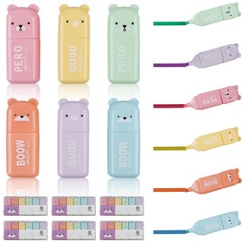 Pack of 36 Mini Highlighters, Macaroons Mini Children's Highlighter, Bear Highlighter, Funny Mini Highlighter Pen Highlighter Set for Gifts, Party, Birthday, School (6 Colours)