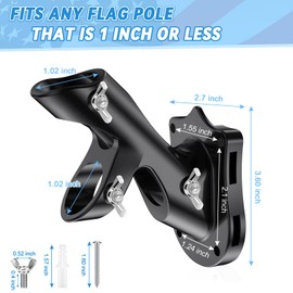 1" Flag Pole Holder for Outside House, REERON 2-Positions Metal Flagpole Brackets Mount, Aluminium Rustproof Flag Pole Wall Porch Mounting Bracket with 3 Fixed Holes & Steel Hardwares (Black-2 Pack)