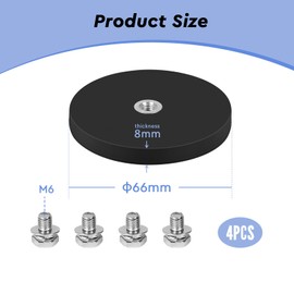 SWAWIS Pack of 4 Diameter 66 mm Neodymium Magnets Rubberised Magnet with Thread Round with M6 Internal Thread, 30 kg Load Capacity Magnetic Systems with Rubber Sheath for Attaching Vehicle Lights and