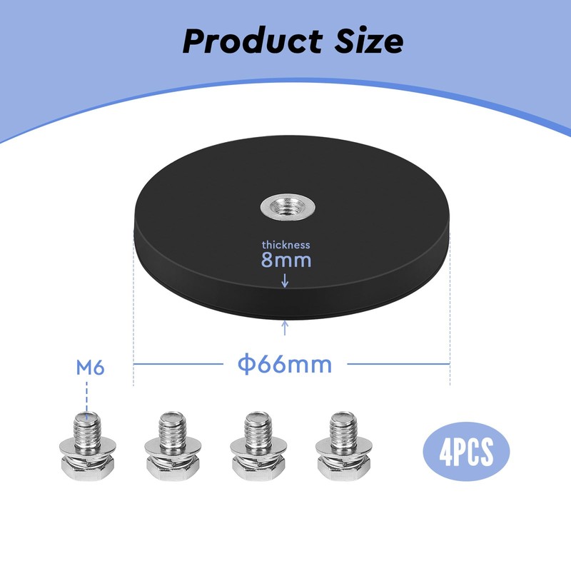 SWAWIS Pack of 4 Diameter 66 mm Neodymium Magnets Rubberised