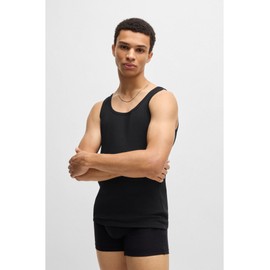 HUGO Men's Tank Top Twin Pack of Two Stretch Cotton Tank Tops with Logo, New - Black1