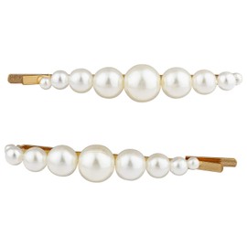 Lux Accessories Set of 2 Assorted Sizes White Pearls Bobby Hair Fashion Pins