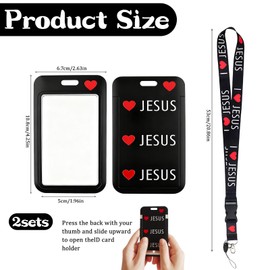 Qoncosy I Love Jesus Lanyard with Card Holder, Detachable Christian Lanyards for ID Badges, Positive Retractable Badge Reel Heavy Duty, Teacher Nurse Work Office Gifts (2 pcs)