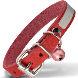 Filbert Leather Cat Collar, Reflective Cat Collar, Leather Accessories with Bell, Bird Warning, Suitable for Indoor and Outdoor, Non Breakaway, Durable, Stylish Design, Red