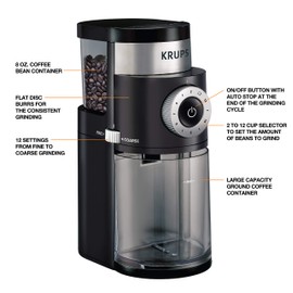 KRUPS Precision Burr Coffee Grinder: 12 Settings, 8 oz Capacity for Drip, French Press, Espresso, Pour Over, Cold Brew - Stainless Steel, 110W, Auto-Stop, Easy Clean