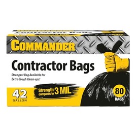Commander 42 Gallon 3 MIL (eq) Heavy Duty Contractor Bags with Flap Ties - 32" x 46" - Pack of 80 - For Contractor, Industrial, & Outdoor