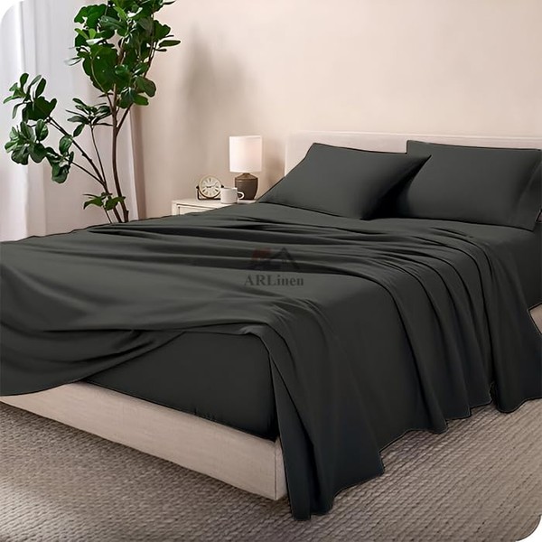 ARlinen Sheets Set Full Size Dark Grey Solid 10 Inch