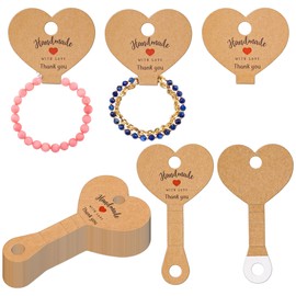 Lesnala 245 pcs Brown Heart Shaped Self-Adherent Ring Keychain Necklace Bracelet Hairband Body Jewelry Display Cards, Hanging Display Cards 2.1" x 3.9'', Ideal for Small Business Jewelry Packaging…