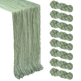 8 Pack Sage Green Cheesecloth Table Runner 10Ft Gauze Cheese Cloth Table Runner 120 Inch Boho Sheer Rustic Fabric for Summer Decor Bridal Baby Shower Wedding Centerpiece Home Table Decoration