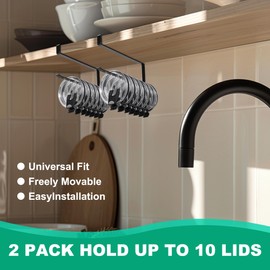 2PCS Tumbler Lid Organizers, Cup Lid Storage Organizer, Ample Lid Capacity Up to 20 Lids, Clip-On Cup Lid Organizer for Saves Kitchen Space, No Adhesive No Drill, Hanging Paper Towel Rack Hanger