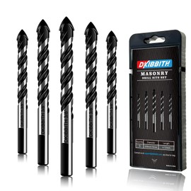 5-Piece 3/8“ Masonry Drill Bits for Tile Glass Ceramic Wall Brick Stone Soft-Metal Wood, 3/8 Inch Concrete Drill Bits Cement Drill Bit Set, 3-Flat Shank, YG8 Carbide Tungsten Steel Alloy Tip 10mm