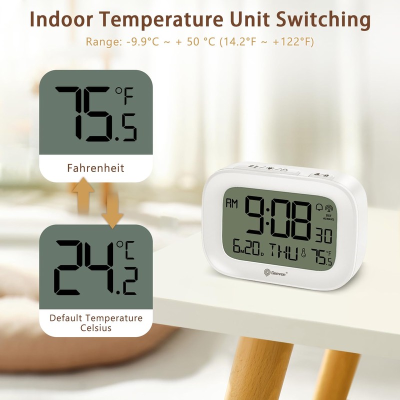 Geevon Alarm Clock for Bedroom, Small Digital Atomic Clock for