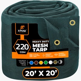 Xpose Safety Heavy Duty Green Mesh Tarp 20' x 20' – 70% Sunblock Shade Cloth with Grommets for Garden, Fence, Privacy Screen, Canopies, Dump Trucks, Pool Cover – Tear & Weather Resistant