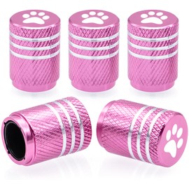 MEAJOO 5PCS Cat Dog Paw Tire Valve Stem Caps, Aluminum Air Caps Cover, with Plastic Liner Corrosion Resistant Leak-Proof, Universal for Cars, SUVs, Bikes, Trucks and Motorcycles (Pink)