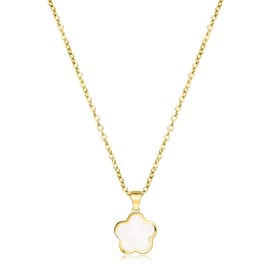 SHINYY 5 Leaf Clover Pendant Necklace for Women 18K Gold Plated Stainless Steel Chain Lucky Five Leaf Jewelry Gift for Mother and Daughter (White Gold)