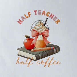 CafePress Cute Half Teacher Half Coffee Typography 13"x13" Reusable Grocery Shopping Sling Tote Bag