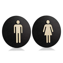Toilet Sign Black Wooden Toilet Sign Toilet Door Sign Women Men (Diameter 18 cm, Women + Men)