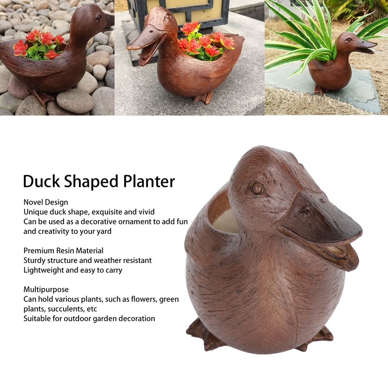 Duck Shaped Planter Resin Waterproof Decorative Animal Flower Pot for