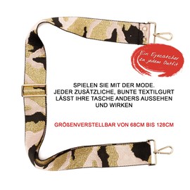 Elie Beaumont Shoulder Strap for Bag Wide and Adjustable Length Pink Camouflage 68-128cm 4cm Clip in Gold