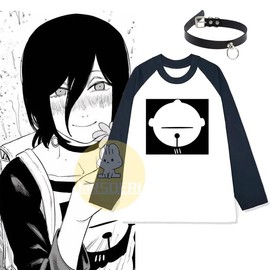 Mrsderi Chainsaw Man Reze Cosplay Same-Style Long T-Shirt with Long Sleeves and Choker, Wig Optional, Reze Merchandise, Tops, Costume, Casual Daily Wear, Halloween Event (Outfit + Choker, M) [Parallel