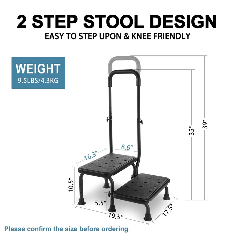 2 Step Stool with Handle for Elderly - Bed Steps