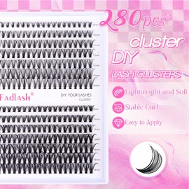 FADLASH Cluster Lashes Fluffy 8-16mm Lash Clusters Volume Lash Extension 280Pcs DIY Lash Clusters D Curl Individual Lashes (30D+40D-0.07-D,8-16mm)
