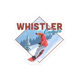 Die Cut Sticker Whistler, Canada, Snowboarder, Contour Vinyl Sticker 1 to 3 inches (Waterproof Decal for Cars, Water Bottles, Laptops, Coolers), Small