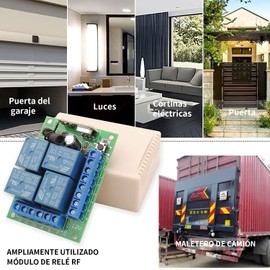 Interruptor de control remoto inalámbrico DC 12V 24V 4CH DC 6-30V 10A 4 canales receptor de relé de frecuencia de radio 433Mhz con 2 transmisores RF para luces puertas de garaje motores y toldos