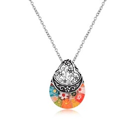 Joliernelle Murano Style Millefiori Glass Necklace for Women Vintage Daisy Flower Stainless Steel Colorful Flower Pendant Necklace Unique Mothers Day Gifts for Women