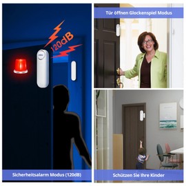Door Alarm, Window Alarm 120 dB Wireless Door Window Contact Sensor Alarm with Remote Control 3 Modes Door Alarm for Your Home, Children, Charging Safety