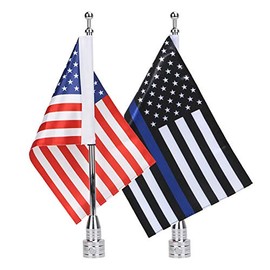 MASION 2Pcs 6" x 9" Motorcycle Flags American Flag Blue Thin Line USA Flag for Harley Davidson Honda Suzuki Kawasaki Goldwing Yamaha Chrome Flagpole Mount fit 1/2" Motorcycle Luggage Rack