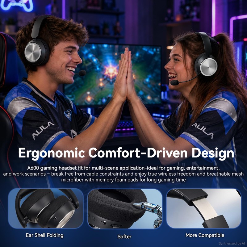 Wireless Gaming Headset with Mic Over Ear Headphones Noise Cancelling