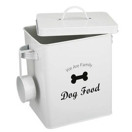 Geyecete Pet Treat and Food Storage Tin with Lid - 5lbs Capacity - Serving Scoop Included … -Dog