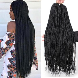 Unionbeauty 30 Inch 8 Packs Crochet Box Braids Hair Pre-looped Synthetic Braiding Hair Extension Individual Crochet Hair Soft Braids Knotless Box Braids Medium Hair For Black Woman 18Strands/Pack 1B#