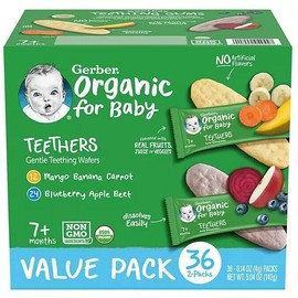 Gerber Organic Teethers, Teething Wafers Variety Pack 36 ct. Total 72wafers