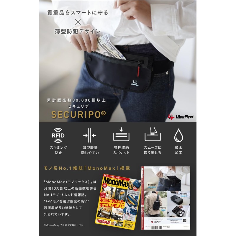 SECURIPO Security Pouch, Anti-Skimming, Thin Waist Pouch, Valuables, Pouch, Convenient