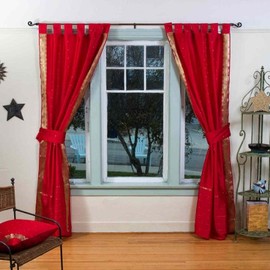 Indo Fire Brick Tab Top Sari Sheer Curtain (43 in. x 84 in.) with matching tieback