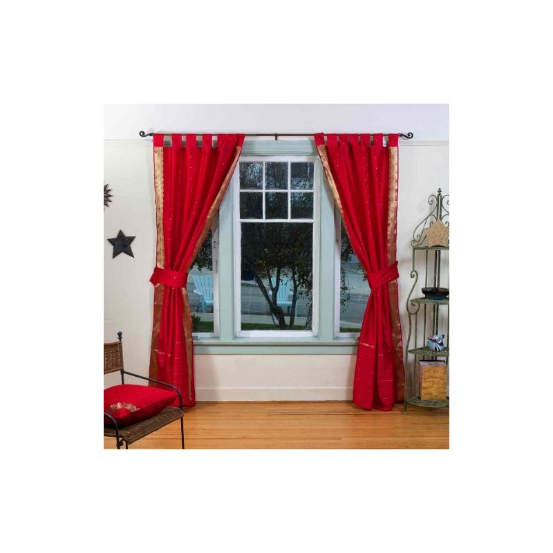 Indo Fire Brick Tab Top Sari Sheer Curtain (43 in.