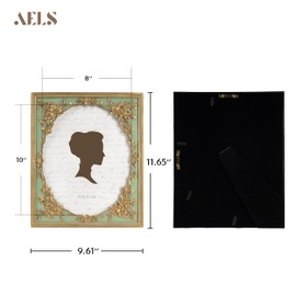 AELS 8x10 Inch Vintage Black Picture Frame, Elegant Antique Photo Frames with Glass Front, Photo Display, Tabletop Wall Hanging, Gift Ideas, Gold and Green