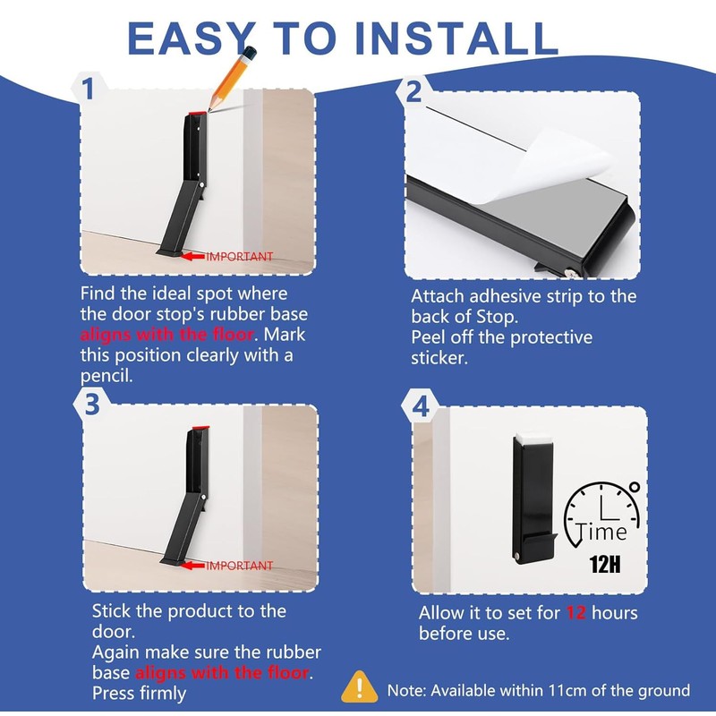 Door Stop, 2 Pack No Drilling Door Stoppers to Keep